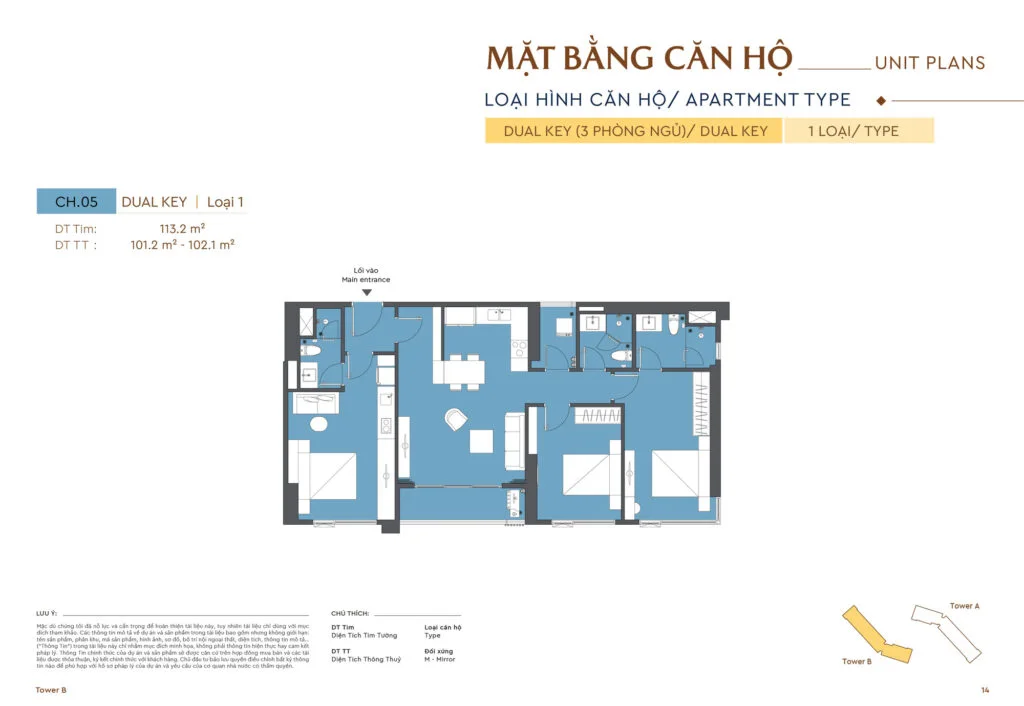 Mặt bằng căn Dual Key Masteri Cao Xà Lá